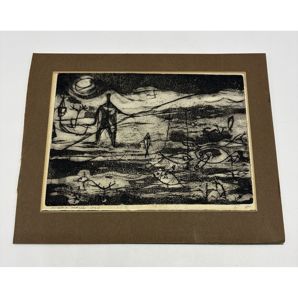 Intaglio Relief Print Entitled Night Haul Signed Numbered 1/20 Fish Read